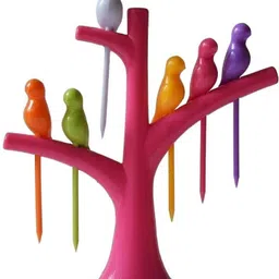 niloro 1 Set of 6pcs Fruit Forks + Tree Shape Holder Disposable Plastic Fruit Fork-picture-19