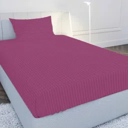 mayfair homes london Pink Solid 210 TC Cotton Single Sized Bedsheet with 1 Pillow Cover Satin Stripe 2024 Collection-picture-16