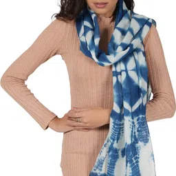 style 98 Printed Cotton Blend, Cotton Rayon Blend Women Blue Stole, Scarf, Fancy Scarf image 3