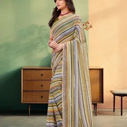 jayu Digital Print, Embroidered, Printed, Striped Bollywood Georgette Saree image 2
