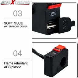 allextreme Universal Bike Light Switch 22mm with USB Socket Bike Fairing Kit image 5