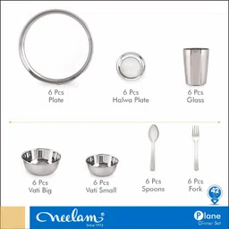 neelam Pack of 42 Stainless Steel Premium Dinner Set 24 Gauge Dinner Set image 2