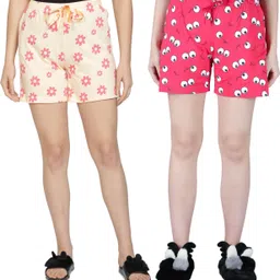 houseofcommon Pack of 2 Printed Women Multicolor Regular Shorts, Night Shorts, Cycling Shorts, Casual Shorts, Beach Shorts-picture-46
