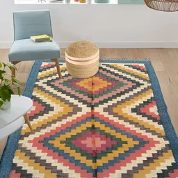 Budhrajrugs Blue & Yellow Geometric Rectangular Dhurrie-image-9