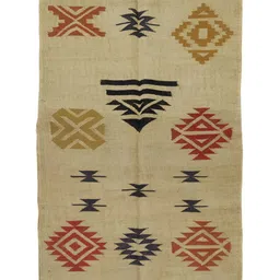 Budhrajrugs Beige & Red Geometric Jute Dhurries image 3