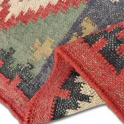 Budhrajrugs Beige & Green Geometric Reversible Dhurrie image 2