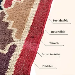 Budhrajrugs Beige & Red Geometric Reversible Dhurrie image 3