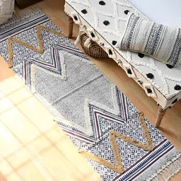 Art Avenue Maroon & Blue Geometric Printed Cotton Dhurrie Runner Mat image 3