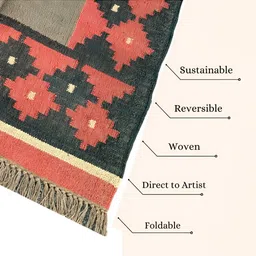 Budhrajrugs Black & Pink Geometric Reversible Dhurrie image 2