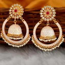 DASTOOR White Gold-Plated Dome Shaped Drop Earrings-picture-24