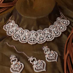 Bhana Fashion Rose Gold-Plated White AD Studded Jewellery Set-picture-28