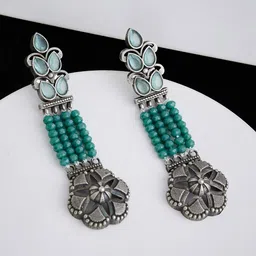 ATIBELLE Silver-Plated Artificial Stones & Beads Studded Drop Earrings-picture-29