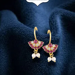Vighnaharta Gold-Plated Stone-Studded & Pearls Bugadi Earrings image 1