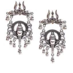 Samridhi DC Silver-Plated Oxidised Contemporary Jhumkas Earrings image 1