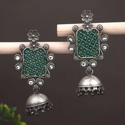 Anvik Silver-Plated Contemporary Oxidised Jhumkas image 1