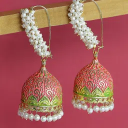 OOMPH Gold-Plated Meenakari Dome Shaped Jhumkas Earrings-picture-39