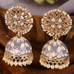 Shining Diva Grey Classic Jhumkas Earrings-image-66