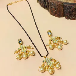 ABDESIGNS Gold-Plated Stone-Studded & Beaded Mangalsutra With Earrings-picture-36