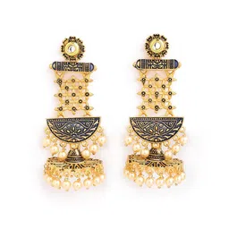 Anouk Gold-Toned Brass-Plated Enameled Floral Jhumkas-picture-38