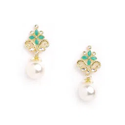 Anouk Brass Plated Stone Studded & Pearls Floral Drop Earrings-picture-39