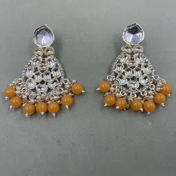 Rhymee Gold Plated Kundan & Pearl Floral Chandbalis-picture-37