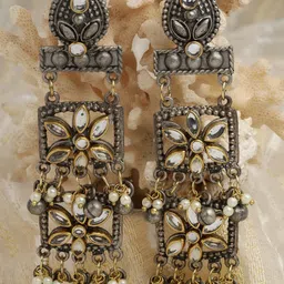 Moedbuille Silver-Plated Kundan Floral Drop Earrings-picture-28