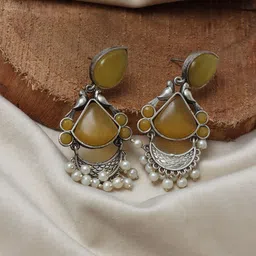 Ozanoo Silver-Plated Artificial Stones Studded Drop Earrings-picture-25