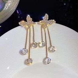PolluxCraft Gold-Plated American Diamond Studded Contemporary Shaped Drop Earrings-picture-47