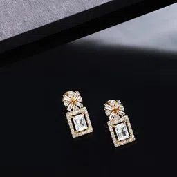 HOT AND BOLD Gold-Plated Zircon Square Drop Earrings image 1