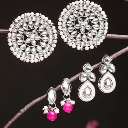 KARATCART Set of 3 Kundan Classic Drop Earrings-picture-23