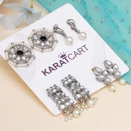 KARATCART Silver-Toned & White Set of 4 Classic Studs Earrings-image-22