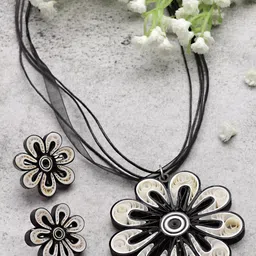 Anekaant Women Black & White Floral Paper Quilling Jewellery Set-picture-23
