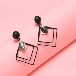 DressBerry Black Geometric Drop Earrings-image-41