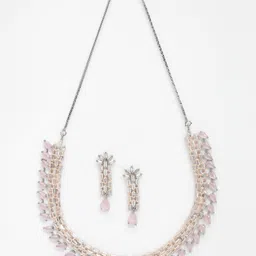 Aazeen Rose Gold-Plated American Diamond Studded Necklace & Earrings-picture-10
