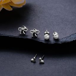 Accessorize Set Of 3 Pearl-Beaded Contemporary Studs Earrings-picture-5