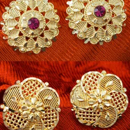 MEENAZ Set of 2 Gold-Plated Cubic Zirconia Dome Shaped Studs Earrings image 1