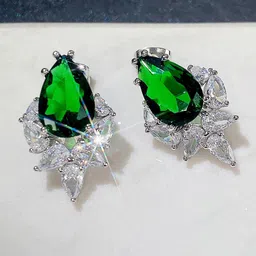 Designs & You Silver-Plated American Diamond Studded Teardrop Shaped Earrings-picture-30