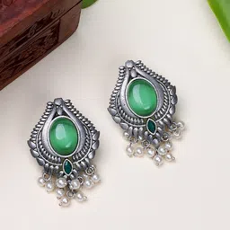 FIROZA Silver-Plated Teardrop Shaped Studs Earrings-picture-57