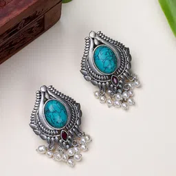 FIROZA Silver-Plated Teardrop Shaped Studs Earrings-picture-24