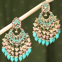 OOMPH Kundan Studded & Beaded Meenakari Chandbalis image 1