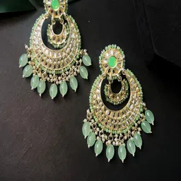 I Jewels Gold Plated Kundan Studded & Beaded Chandbalis-picture-10