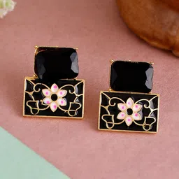 Silvermerc Designs Black Square Studs Earrings-picture-36