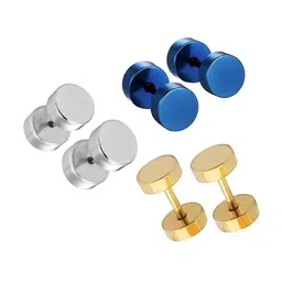 KARISHMA KREATIONS Unisex Set of 3 Silver-Plated Contemporary Studs Earrings-picture-15