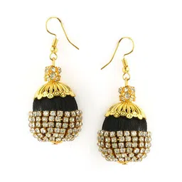 AKSHARA Black & Gold-Toned Dome Shaped Drop Earrings-image-48