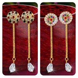 Vighnaharta Set Of 2 Gold-Plated Drop Earrings-picture-36