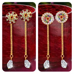 Vighnaharta Set Of 2 Gold-Plated Studs Earrings With Removable Jhumkis-picture-27