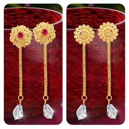 Vighnaharta Set Of 2 Gold-Plated Crystal Studded Drop Earrings With Removable Studs-picture-26