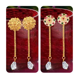 Vighnaharta Set Of 2 Gold-Plated Contemporary Drop Earrings-picture-33