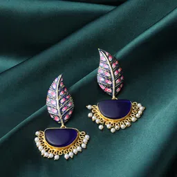 CELEBRAVO Brass-Plated Leaf Shaped Drop Earrings-picture-25