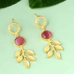 CELEBRAVO Brass-Plated Leaf Shaped Drop Earrings-picture-35
